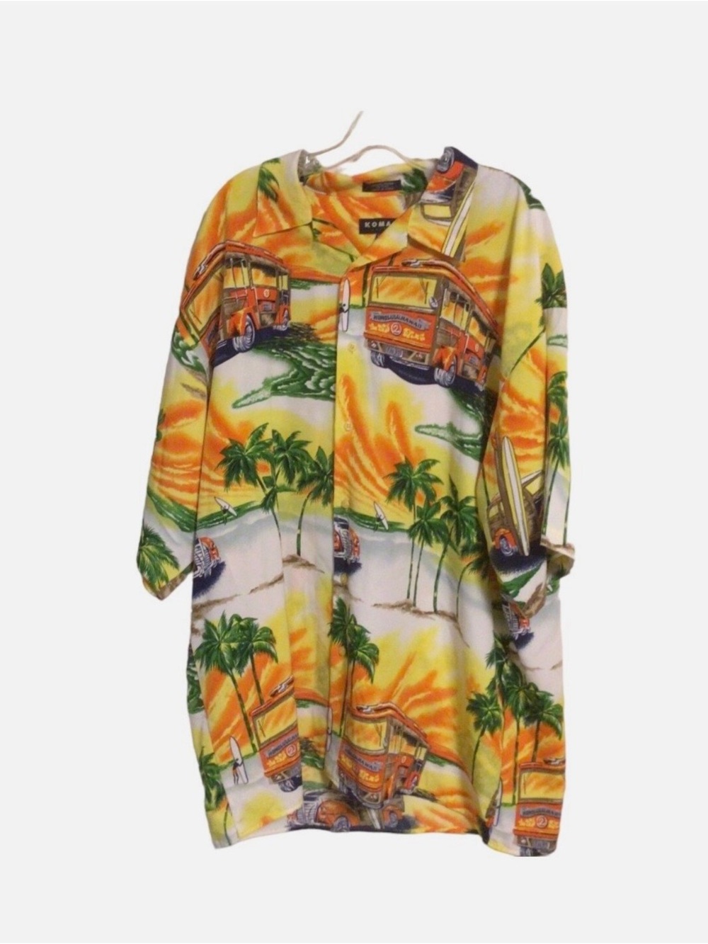 Tropical Bus Print Button-Up Shirt in Yellow & Green